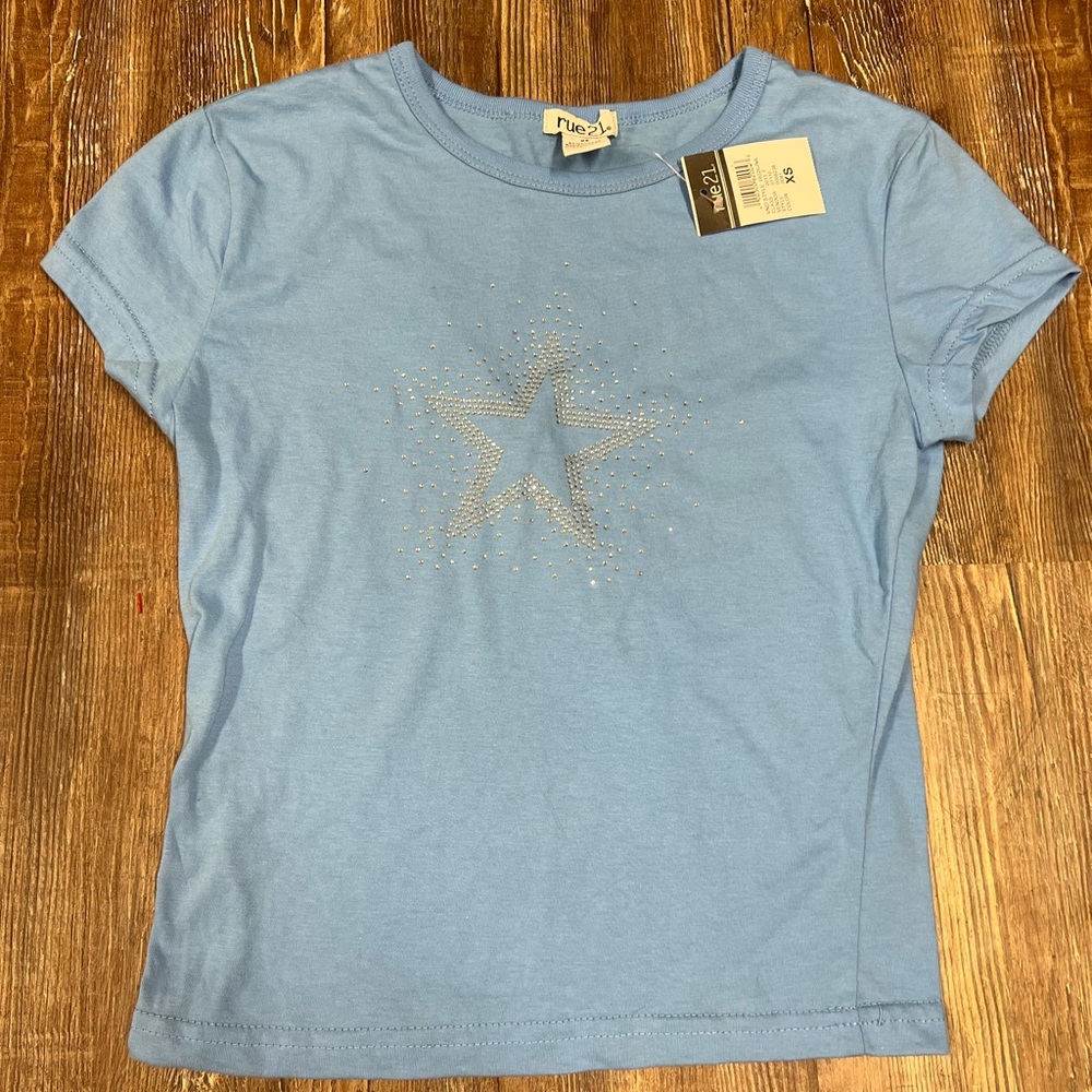 Vintage Y2K light blue star rhinestone baby tee
